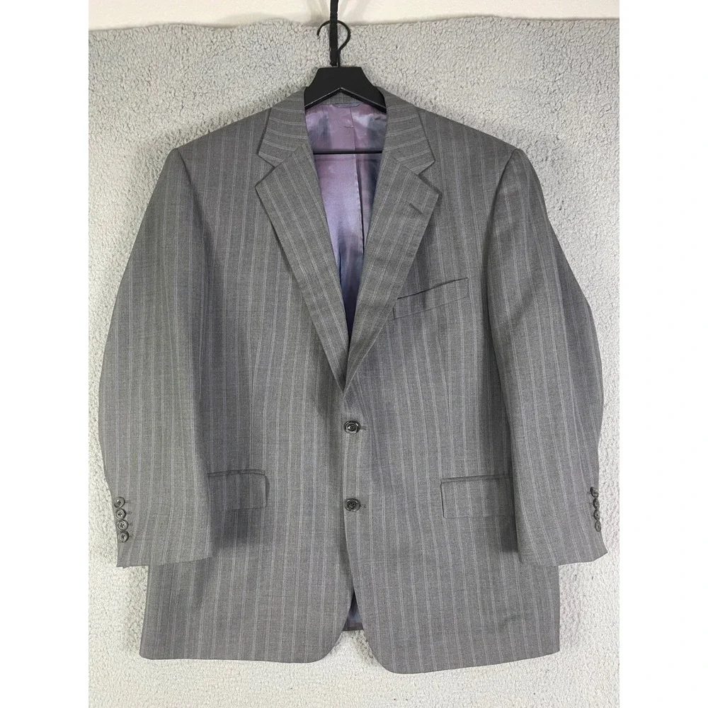 Mens 48R Gray Pinstripe Suit Jacket Blazer 2 Button USA Made Business Formal
